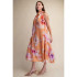 Glam Women's Ruffle Neck Tie Sleeveless Midi Floral Dress - Coral
