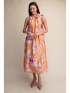 Glam Women's Ruffle Neck Tie Sleeveless Midi Floral Dress - Coral