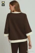 Umgee Women's Colorblock Crewneck Top - Coco Brown