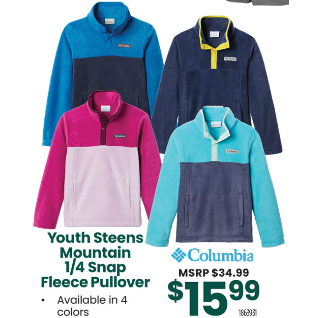 Columbia Sportswear Youth Steens Mountain 1/4 Snap Fleece Pullovers