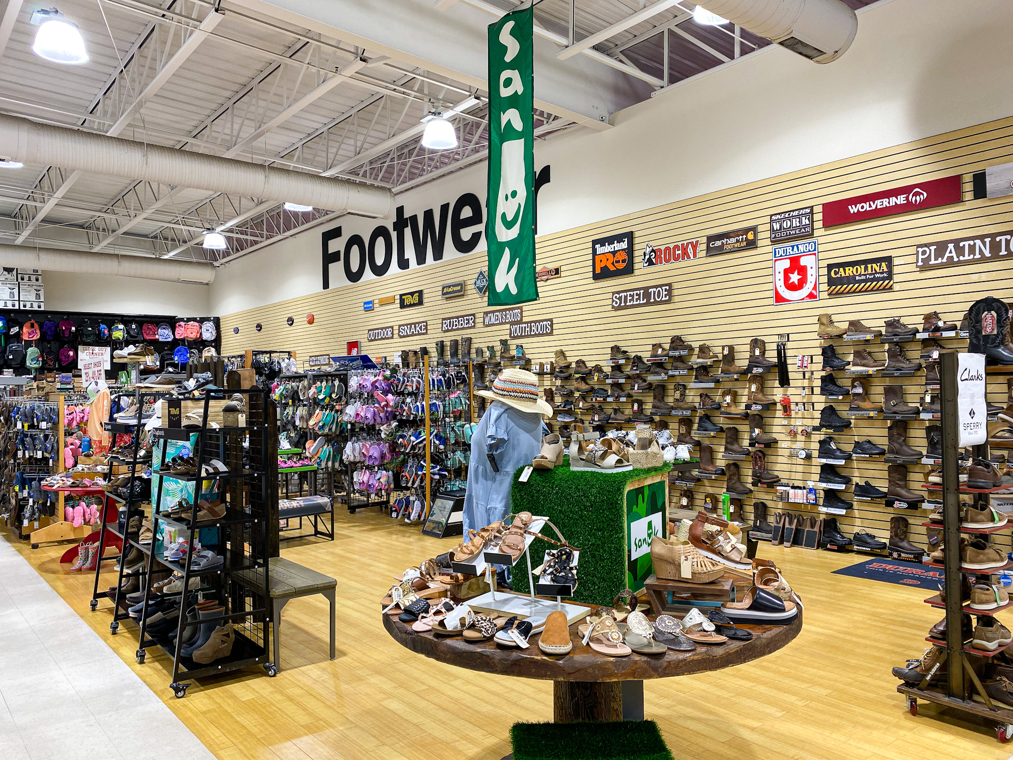 Footwear department at Simpson Hardware & Sports, featuring onCloud, Reef, Olukai, Hoka, Diba True, Georgia Boot, shoes & sandals.