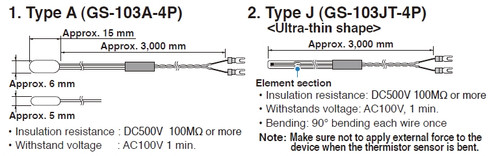 Graphtec GS-103AT thermistor temperature probe specifications.