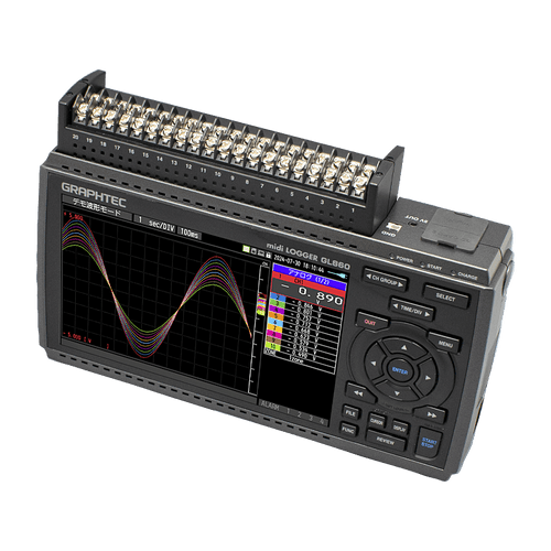 Graphtec GL860 data logger with B-563 terminal block -side.