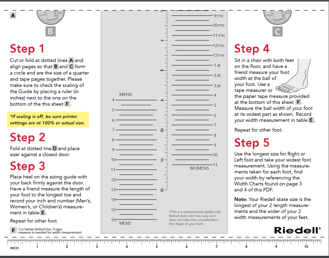 Sizing Charts - Riedell - Riedell High Top Roller - USA Skates, Inc.