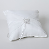 Butterfly Satin Ring Pillow With Organza Sash - White