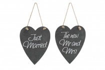 2 Assorted Hanging Wedding Slate Hearts 'Just Married And The New Mr. And Mrs.'