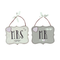 Love Story Pair Hanging Plaques Mr. And Mrs.'