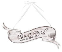 Here Comes The Bride Banner Sign White