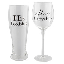 Amore Wine And Pint Glass Set His Lordship, Her Ladyship