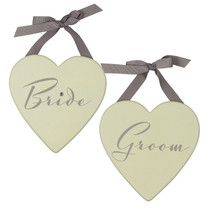 Amore Set of 2 MDF Heart Plaques 20cm 'Bride And Groom'
