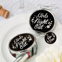 Girls Night Out' Silver Metal Compact Mirror With Black Epoxy Top