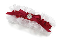 Red Satin Garter With Rhinestone