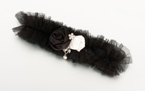 Tulle Garter With Jewel Black
