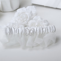 Butterfly Satin Garter - White