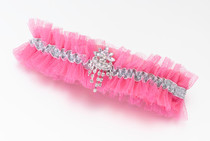 Rhinestone Tulle Garter Hot Pink