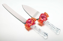 Hot Pink Orange Knife And Server Set
