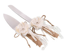 Burlap And Lace Knife And Server