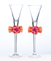 Hot Pink Orange Toasting Flutes