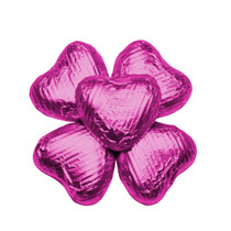 100 Solid Milk Chocolate Hearts in Cerise Hot Pink