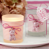Pink Teddy bear themed frosted glass votive from soleFavours