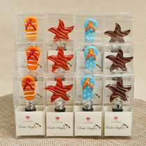 Set Of 4 Flip Flop And Star Fish Murano Glass Bottle Stoppers