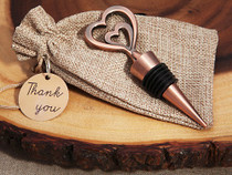 Copper Vintage Two Hearts Become One Bottle Stopper