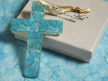 Murano Art Deco Collection Glass Cross Aqua