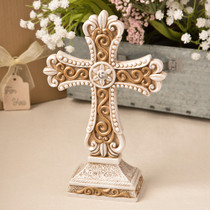 Beautiful Antique Ivory Cross Statue With Matte Gold Detailing
