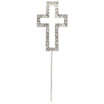 Diamante Cross On Silver Cake Pick