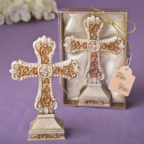 Antique Ivory Cross Statue With A Matte Gold Filigree Detailing From White Dream