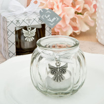 Angel Themed Clear Glass Round Globe Candle Holder From White Dream