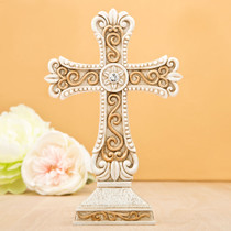 Antique Design Cross Statue in Ivory And Matte Gold From White Dream