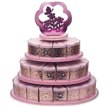 3 Tiers Cake Stand With 48 Cake Slice Boxes Pink