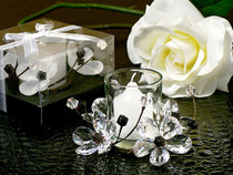Elegant Black And White Crystals Flower Candle Holder