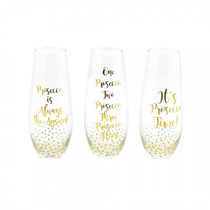 Set of 3 Stem less Wine Glasses With Gold Prosecco Messages
