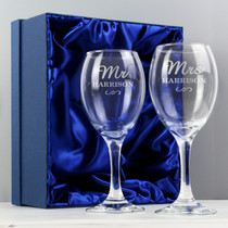 Personalised Mr & Mrs Wine Glass Set
