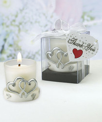 Interlocking Silver Heart Design Candle Holders