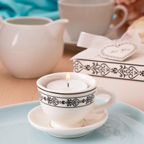 Tea Time Cream Colored Ceramic Tea Cup And Saucer Tealight Candle Holder