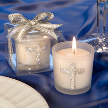 Silver Cross Themed Candle Favours