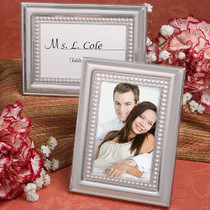 Matte Silver Beaded Metal Place Card Photo Frames