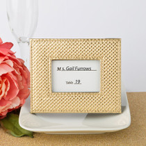 Gold Metallic Photo Frame Or Place Card Holder With Textured Leatherette Diamond Finish