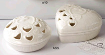 Set of 2 Round And Heart Shaped White Porcelain Trinket Boxes. 8cm Diameter