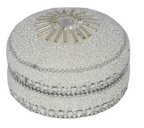8cm Glitter And Beads Round Trinket Box White
