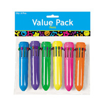 Pack of 6 Plastic Neon Mini Shuttle Pens