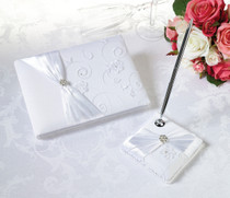 White Lace Guest Book And Pen Set