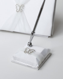Butterfly Satin Pen Set With Organza Sash - White