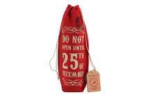 Do Not Open Until 25th December. . . . ' Red Hessian Bottle Bag