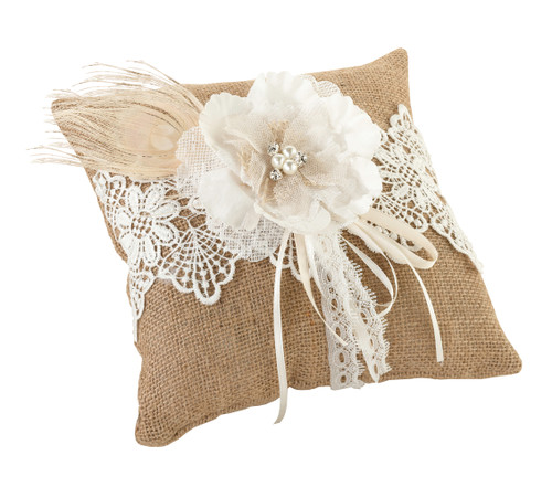 Burlap And Lace Ring Pillow