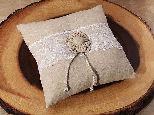 Rustic Collection Burlap And Lace Ring Pillow