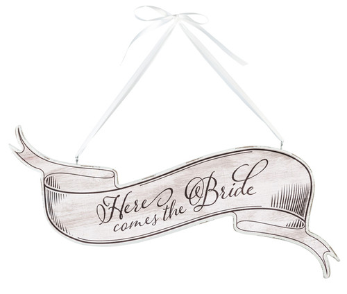 Here Comes The Bride Banner Sign White
